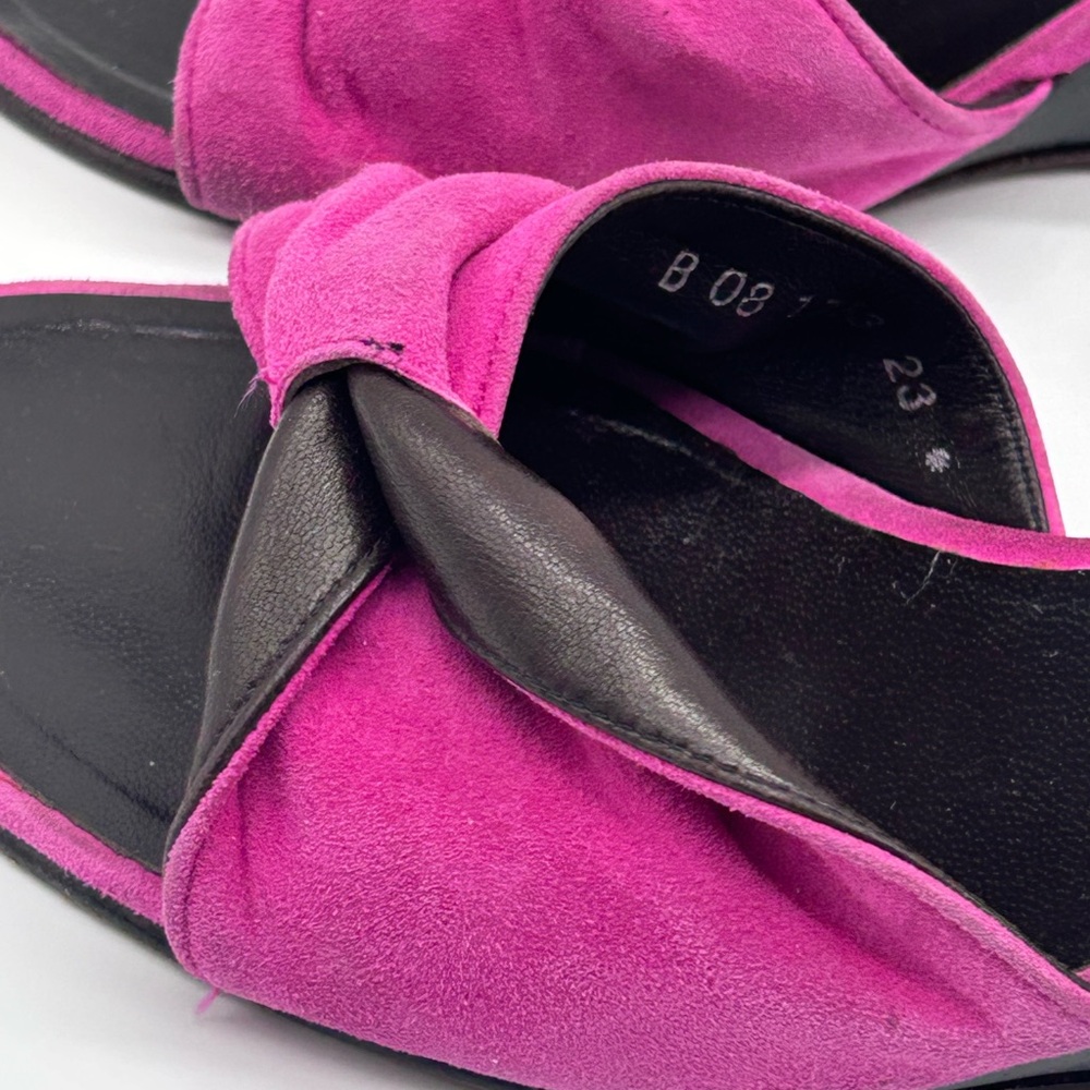 Robert Clergerie Pink Suede Knot Wedge Sandals - Picture 16 of 16